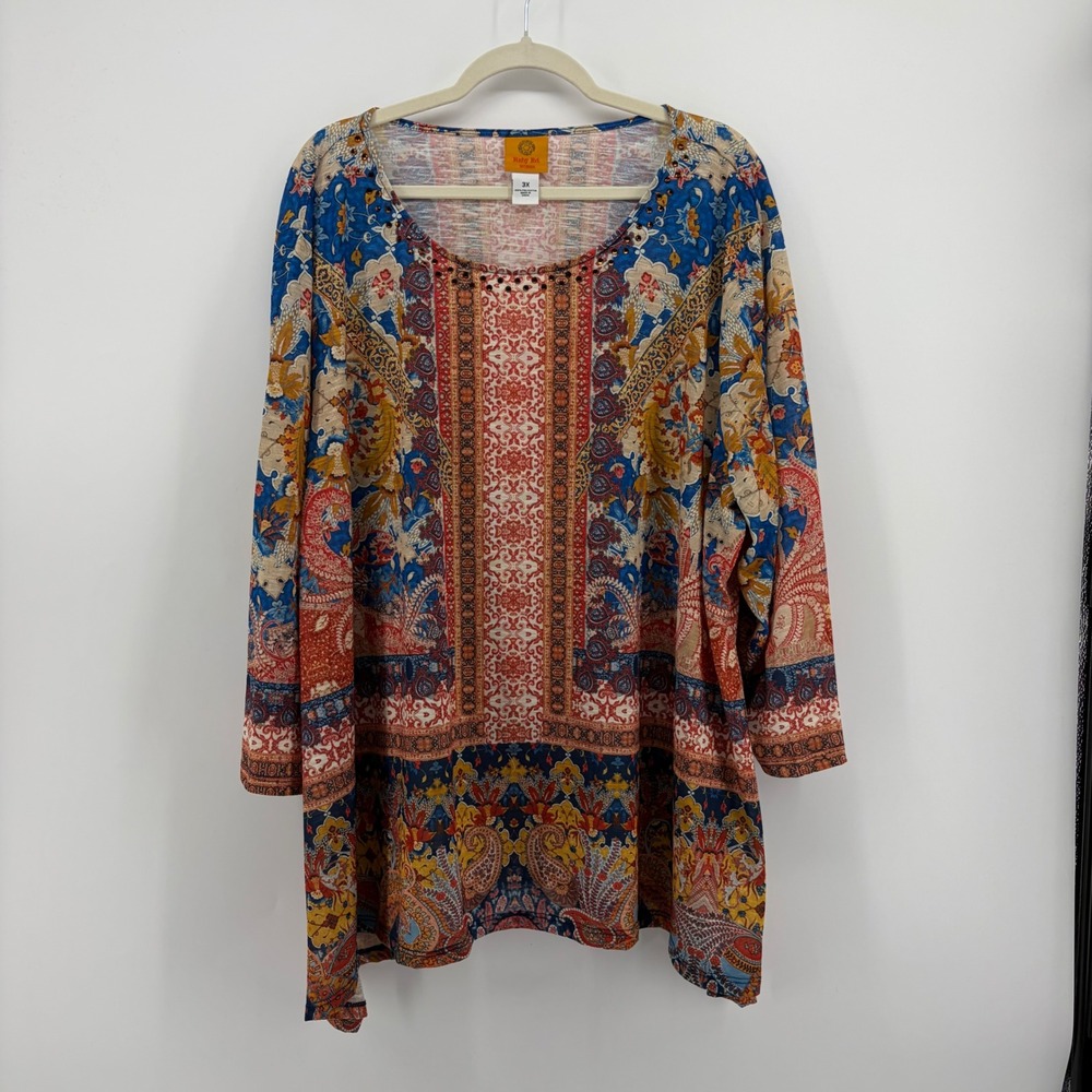 Ruby Rd Womens 3X Multi Paisley Floral Tunic Top Rhinestone Sharkbite Hem